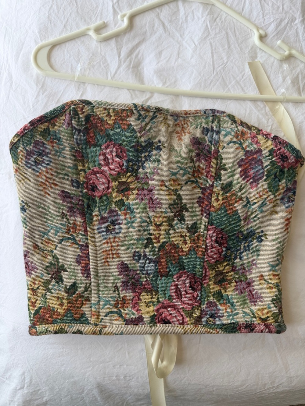Princess Polly Floral Tapestry Bustier Top in Cream, Pink, Green